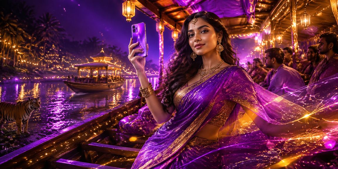 সুন্দরবনের কাছে শাড়ি পরিহিত নারী মোবাইলে ক্যাসিনো প্ল্যাটফর্ম ব্যবহার করছেন